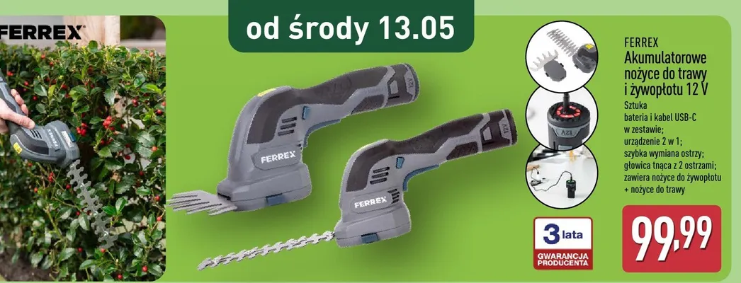 Akumulatorowe nożyce do trawy i żywopłotu 12 V promocja w Aldi