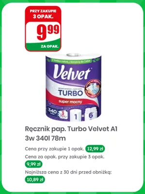 Ręcznik papierowy Velvet Turbo 3-warstwowy 340 listków 78 m promocja w Dino