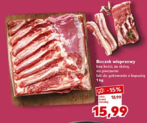 Boczek wieprzowy bez kości, ze skórą, do pieczenia lub do gotowania z kapustą promocja w Kaufland
