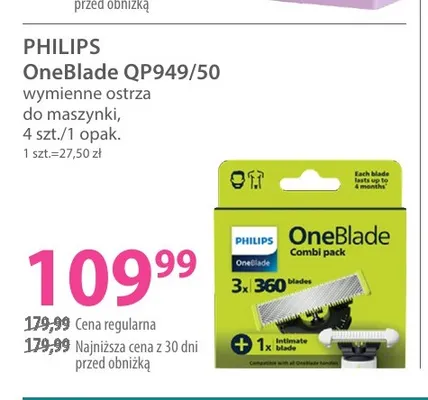 Wymienne ostrza do maszynki OneBlade QP949/50 Philips promocja w Hebe