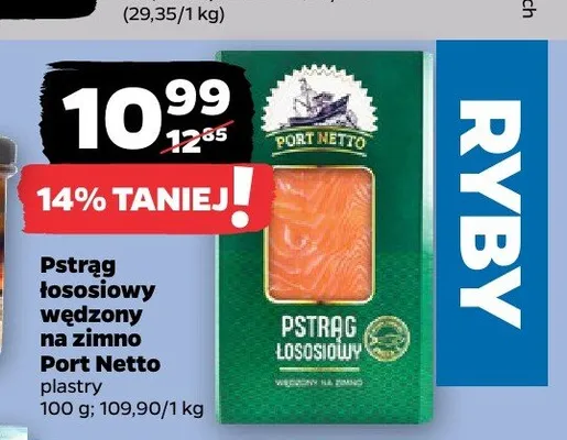 Pstrąg łososiowy wędzony na zimno Port Netto promocja w Netto
