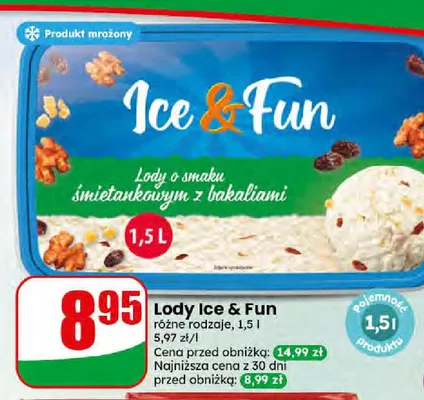 Lody o smaku śmietankowym z bakaliami Ice & Fun promocja w Dino