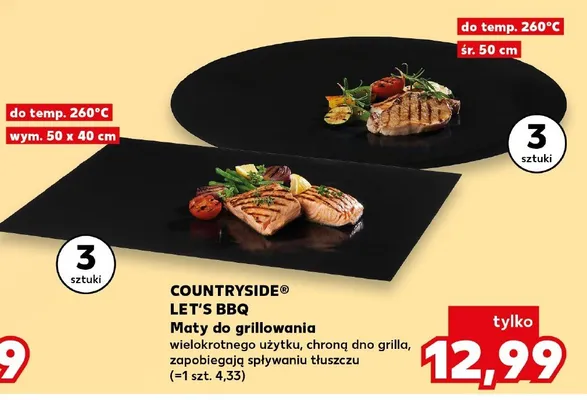 Maty do grillowania Countryside Let's BBQ 50x40cm wielokrotnego użytku chronią dno grilla zapobiegają spływaniu tłuszczu promocja w Kaufland
