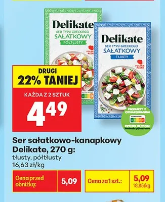Ser sałatkowo-kanapkowy Delikate półtłusty promocja w Biedronka