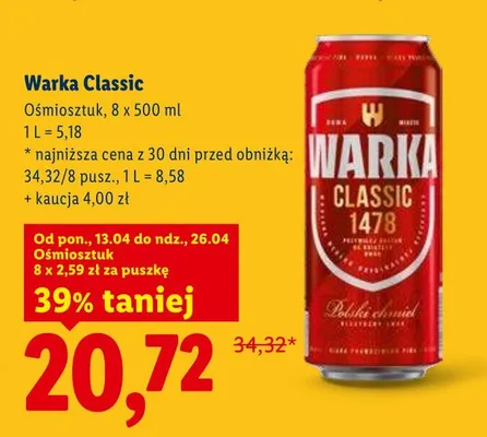Piwo Classic Warka promocja w Lidl
