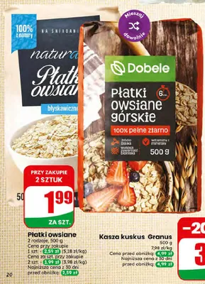 Płatki owsiane górskie Dobele promocja w Dino