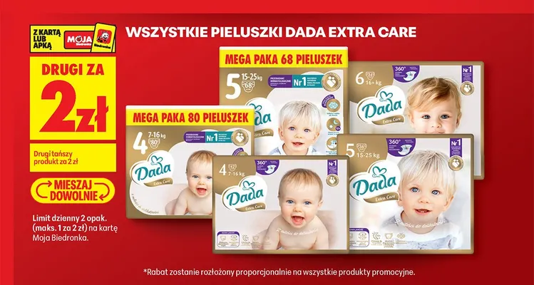 Pieluchy Dada Extra Care Mega Paka rozmiar 5 promocja w Biedronka