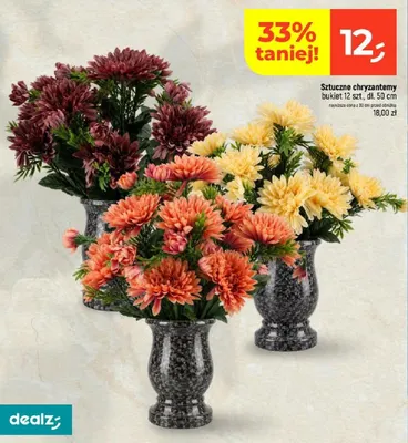 Sztuczne chryzantemy bukiet 12 szt. dł. 50 cm promocja w Dealz