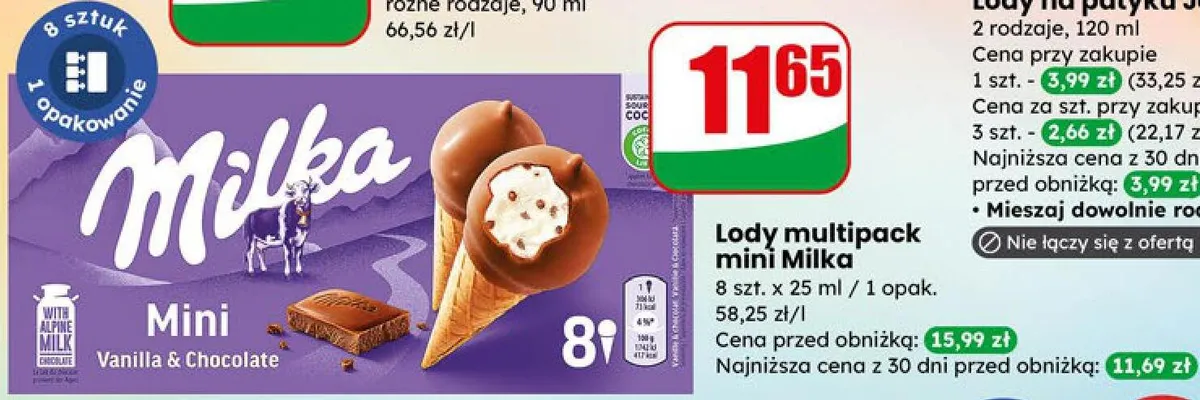 Lody multipack mini Milka promocja w Dino