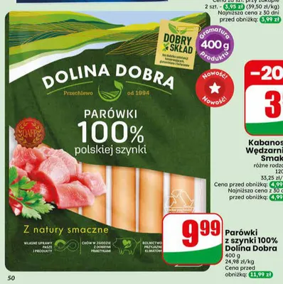 Parówki z szynki 100% Dolina Dobra promocja w Dino