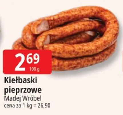 Kiełbaski pieprzowe Madej Wróbel promocja w Leclerc