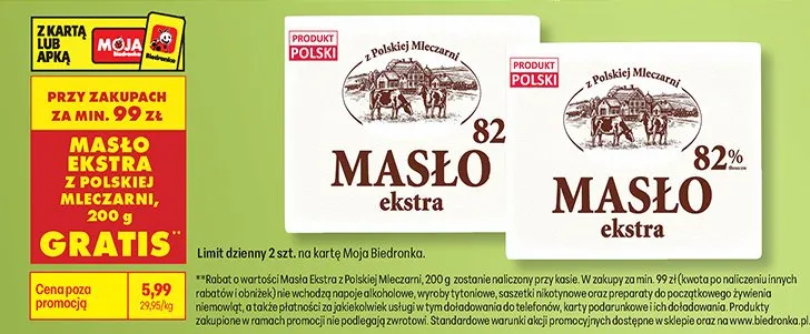 Masło ekstra 82% promocja w Biedronka