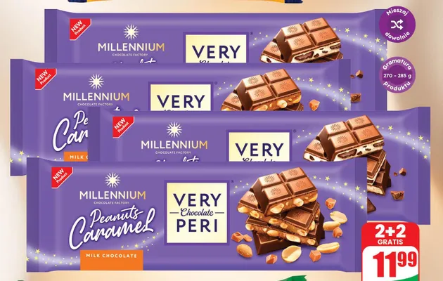 Czekolada mleczna Millennium Very Peri Peanuts Caramel promocja w Dino