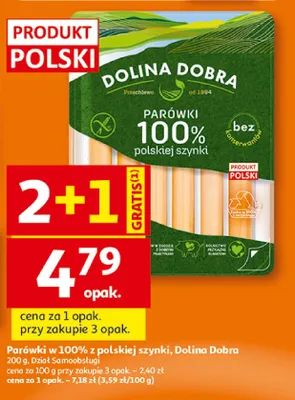 Parówki w 100% z polskiej szynki Dolina Dobra promocja w Auchan