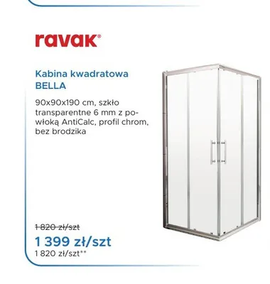Kabina kwadratowa Ravak BELLA promocja w Blu Salony Łazienek