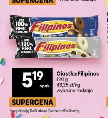 Ciastka Filipinos w białej czekoladzie promocja w Delikatesy Centrum