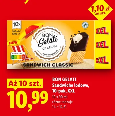 Sandwiche lodowe Bon Gelati 10-pak XXL promocja w Lidl