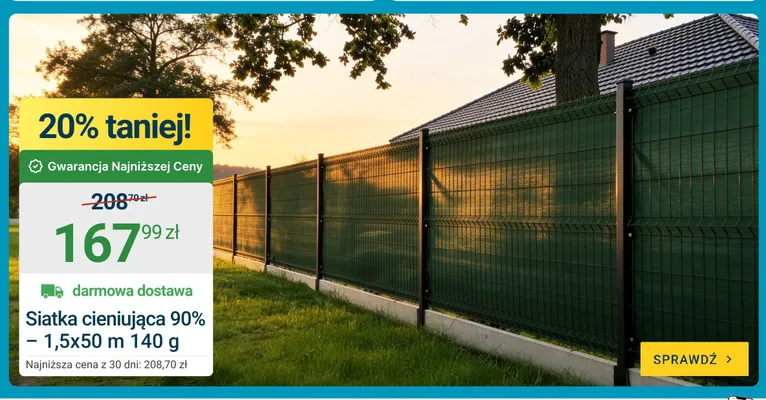 Siatka cieniująca 90% 1,5x50m 140g promocja w ERLI