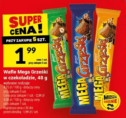 Wafle Mega Grześki w czekoladzie promocja w Twój Market
