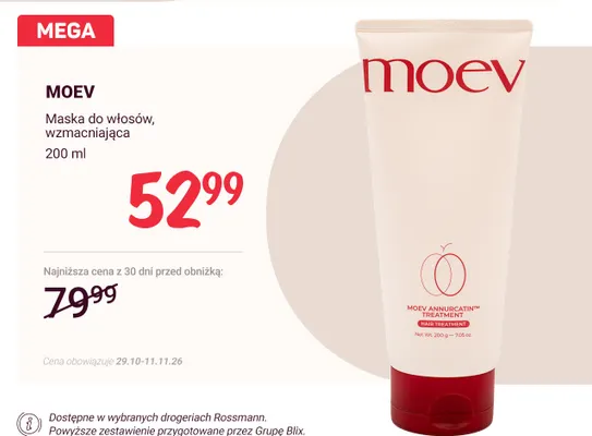 Maska do włosów wzmacniająca Moev promocja w Rossmann