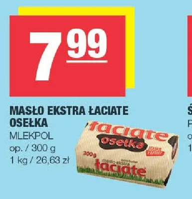 Masło ekstra Łaciate osełka Mlekpol promocja w SPAR