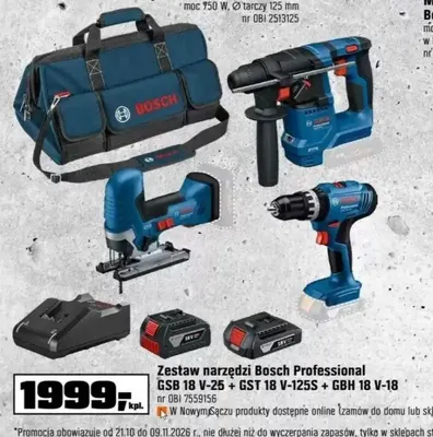 Zestaw narzędzi Bosch Professional Gsb 18V-25 + Gst 18V-125S + Gbh 18V-18 promocja w OBI