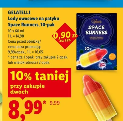 Lody owocowe na patyku Space Runners Gelatelli 10-pak promocja w Lidl