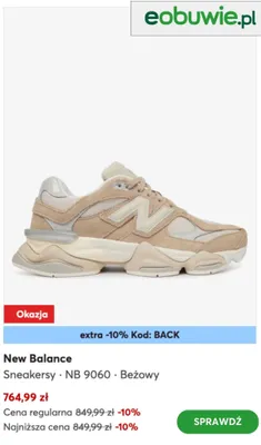 Sneakersy New Balance NB 9060 beżowe promocja w eobuwie.pl