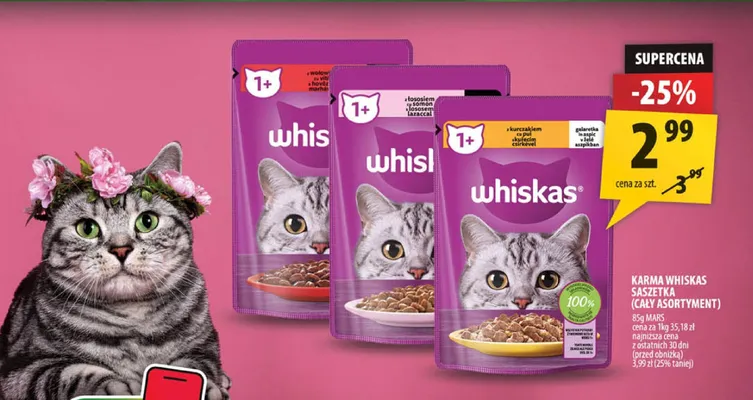Karma dla kota Whiskas z wołowiną w sosie promocja w Arhelan