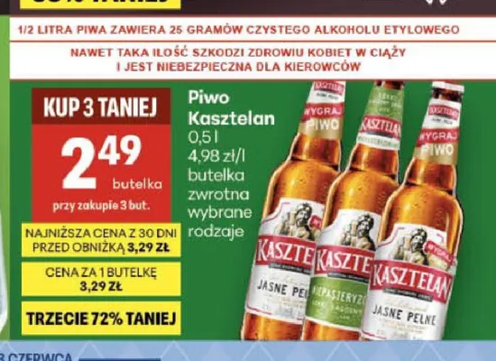 Piwo Kasztelan Niepasteryzowane promocja w Delikatesy Centrum