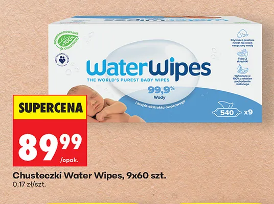 Chusteczki nawilżane WaterWipes 9-pak promocja w Biedronka