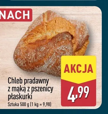 Chleb pradawny z mąką z pszenicy płaskurki promocja w Aldi