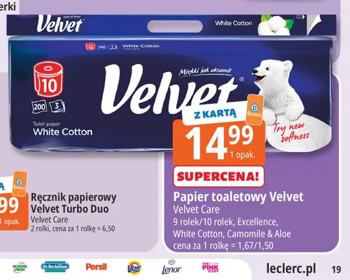 Papier toaletowy Velvet Camomile & Aloe promocja w Leclerc