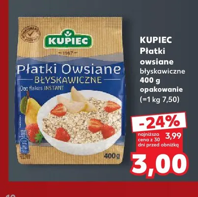 Płatki owsiane błyskawiczne Kupiec promocja w Kaufland