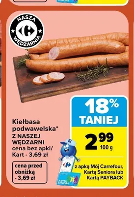 Kiełbasa podwawelska Z Naszej Wędzarni promocja w Carrefour