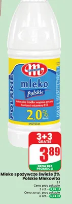 Mleko spożywcze świeże Polskie Mlekovita 2% promocja w Dino