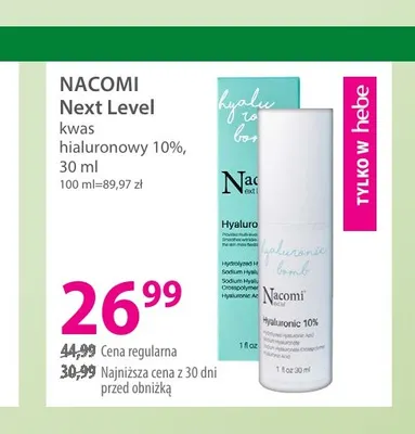 Next Level kwas hialuronowy 10% Nacomi promocja w Hebe
