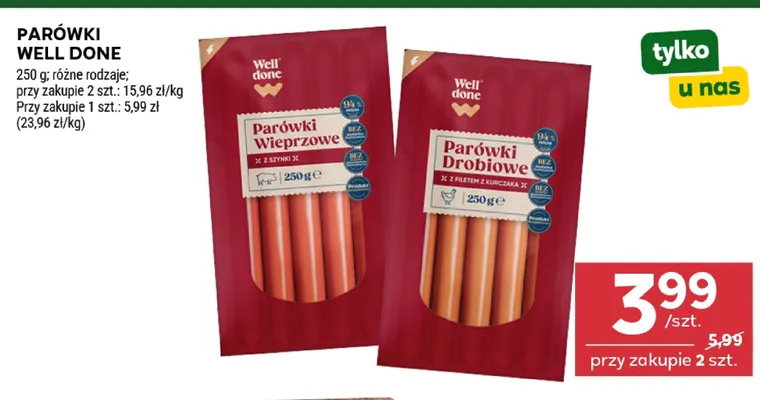 Parówki wieprzowe Well Done promocja w Stokrotka