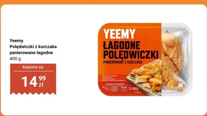Polędwiczki z kurczaka panierowane łagodne Yeemy promocja w Biedronka