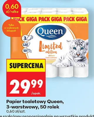 Papier toaletowy Queen 3-warstwowy 50 rolek promocja w Biedronka
