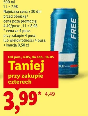 Piwo bezalkoholowe Lech Free 0,0% promocja w Lidl