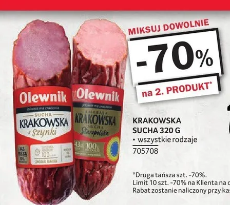 Kiełbasa krakowska sucha z szynki Olewnik promocja w Selgros