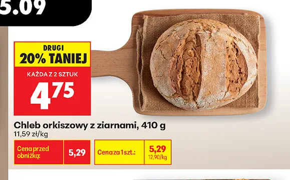 Chleb orkiszowy z ziarnami promocja w Biedronka