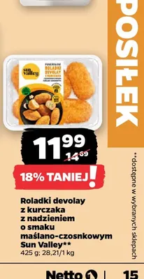 Roladki devolay z kurczaka z nadzieniem o smaku maślano-czosnkowym Sun Valley promocja w Netto
