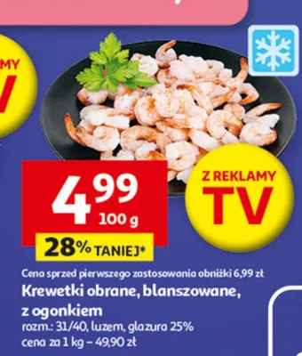 Krewetki obrane, blanszowane, z ogonkiem promocja w Auchan