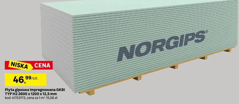 Płyta gipsowa impregnowana GKBI TYP H2 2600x1200x12,5mm promocja w Leroy Merlin