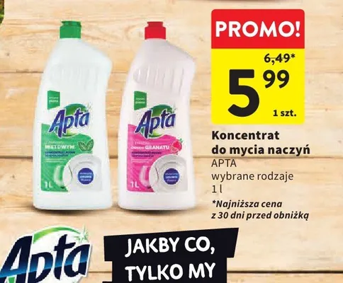 Koncentrat do mycia naczyń Apta promocja w Intermarche