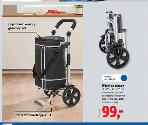 Wózek na zakupy 47,5x93x37,5 cm promocja w Lidl