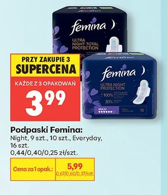 Podpaski Femina Ultra Night Total Protection promocja w Biedronka