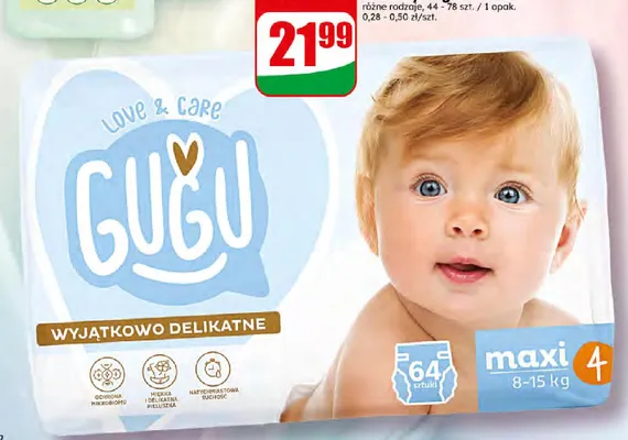 Pieluchy Gugu Love & Care Maxi 4 promocja w Dino